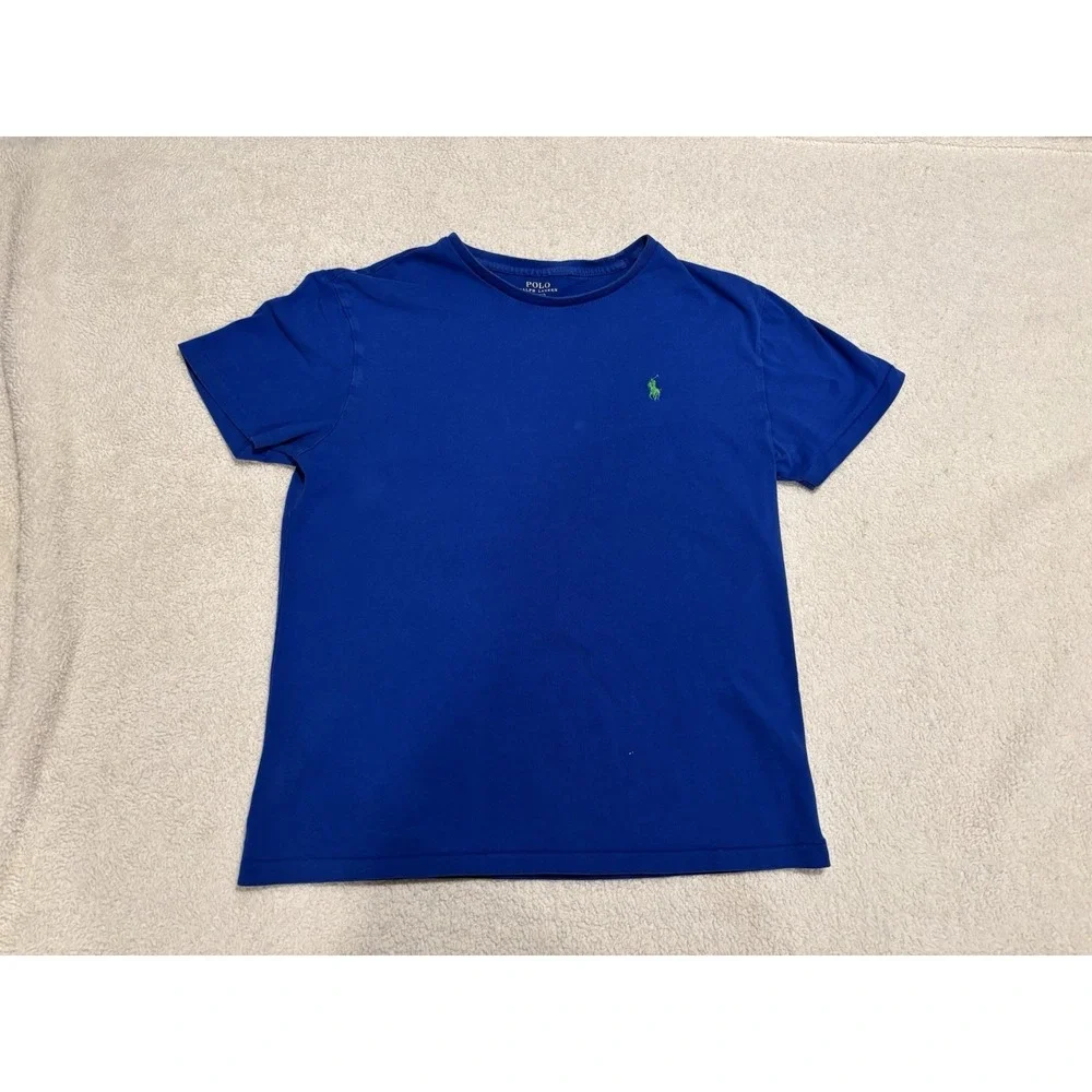 Polo Ralph Lauren Blue Jersey Crew Neck Short Sleeve Logo T-Shirt Men Sz Sm READ